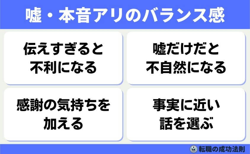 引き止められない退職理由 6タイプと例文-嘘・本音アリのバランス感-退職理由は、自己主張の場ではありません。完全な本音でも完全な嘘でもなく、とになく退職がスムーズに進むように「納得される内容」が理想なのです。