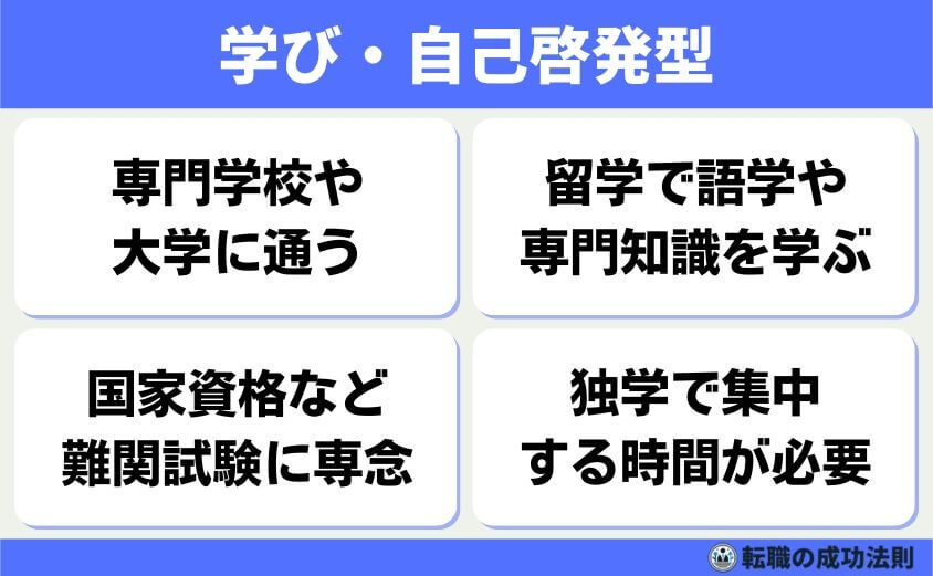 引き止められにくい退職理由 6つのタイプと上手な伝え方-学び直しや資格取得を理由とした【学び・自己啓発型】退職も、引き止められにくい理由です。学び直しでは、社会人コースがある大学への入学よりも、一般入試を経て正規に大学生になるのだと、伝えた方が有効です。昼間の授業が主な学校・学部であれば、会社としても認めざるを得ません。
