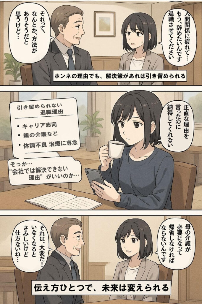 引き止められない退職理由 6タイプと例文-マンガ