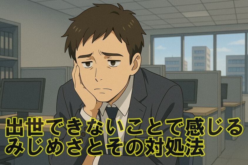 出世できないでみじめ人生に終止符！出世・昇進の共通項とその極意-出世できないことで感じるみじめさとその対処法　出世できないと感じ続けると、自己評価が下がり、みじめな気持ちになっていきます。　その気持ちをそのままにしないことです。その気持ちを捨てて、正しい対処をすることで前向きになりましょう。