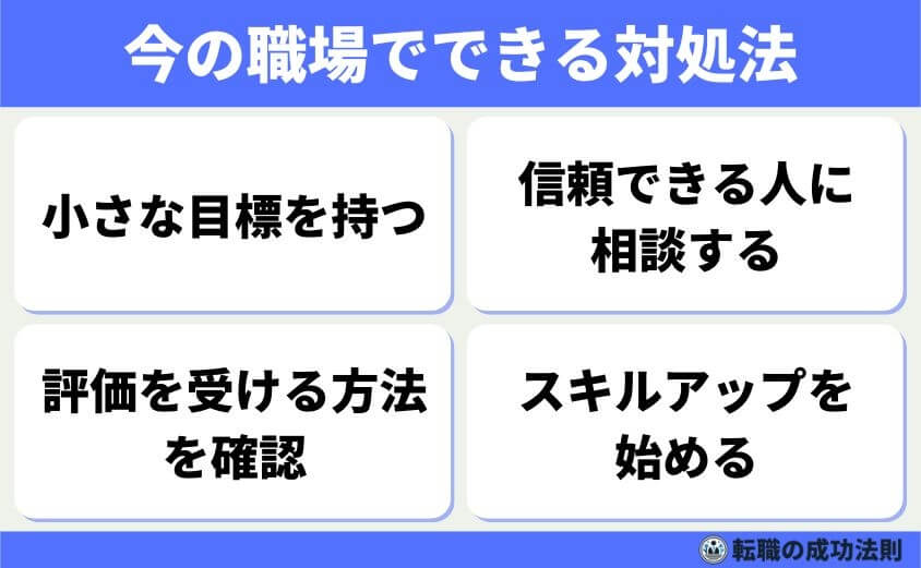 出世できないでみじめ人生に終止符！出世・昇進の共通項とその極意-出世できないことで感じるみじめさとその対処法-今の職場でできる対処法-出世できなくても、今の職場でできることはたくさんあります。まずは、気持ちを整理し、やるべきことを少しずつ見直すことが大切です。