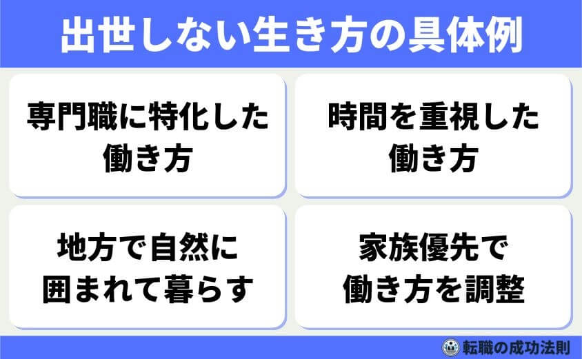 出世できないでみじめ人生に終止符！出世・昇進の共通項とその極意-出世しない選択肢とそのメリット出世しない生き方の具体例-出世せずとも、自分らしく生きる人はたくさんいます。働き方の多様化で、肩書きにしばられない人生を選ぶ人が増えています。
