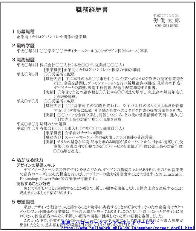 同じ職種への転職の場合の職務経歴書 記載例（編年体式）