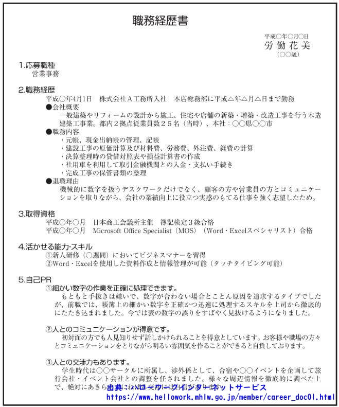 職歴が短い場合の記載例（編年体式）