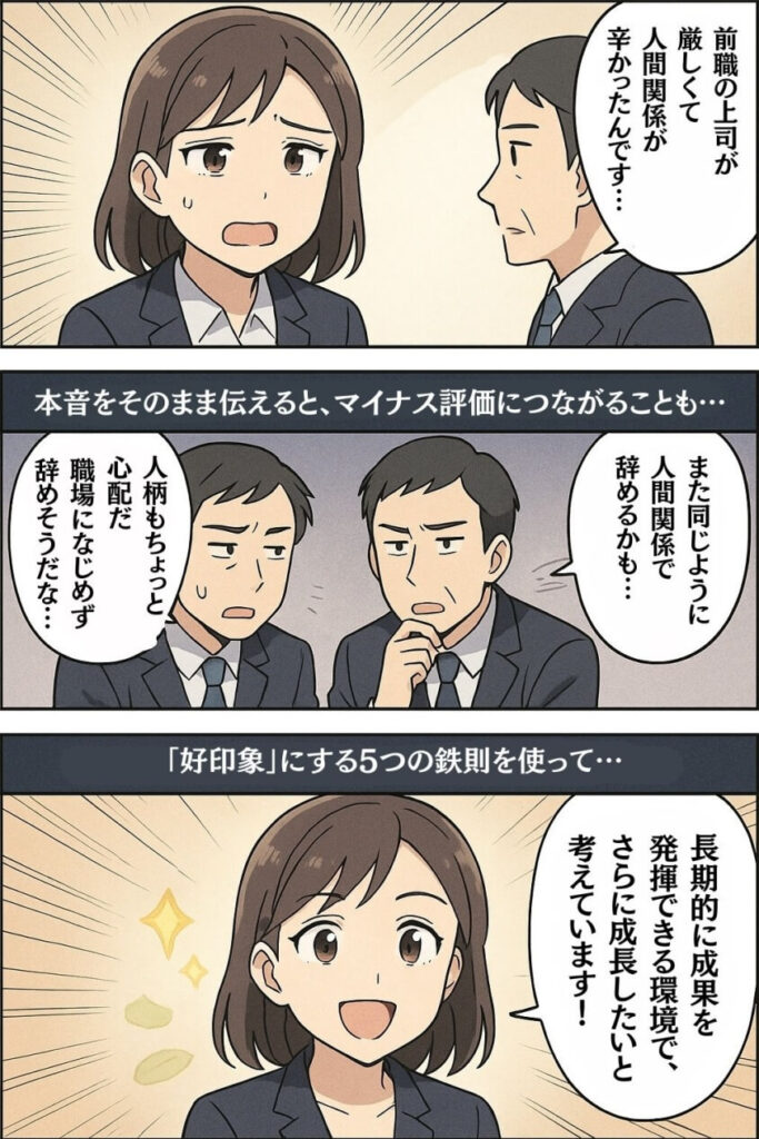 5つの鉄則で好印象な転職理由 面接官に刺さる回答例文-まんが