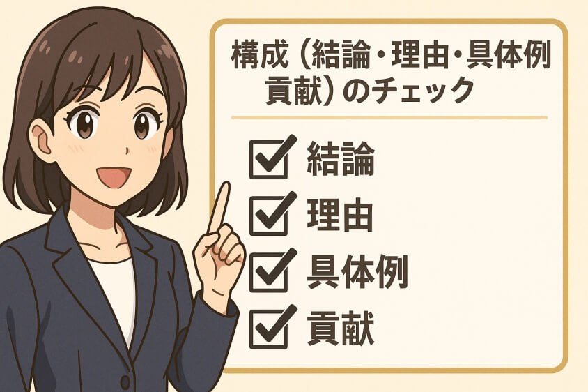 未経験職でも3つの鉄則で内定UP　職種・年代別志望動機例文5選-構成（結論・理由・具体例・貢献）のチェック