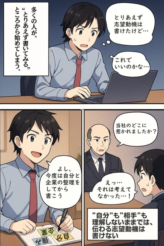 未経験職でも3つの鉄則で内定UP　職種・年代別志望動機例文5選-マンガ