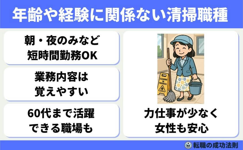 40代スキル資格なし女性におススメの転職法と未経験優遇職種9選-清掃員・清掃スタッフなど