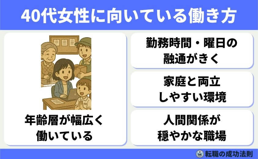 40代スキル資格なし女性におススメの転職法と未経験優遇職種9選-40代女性に向いている働き方・職種のポイント
