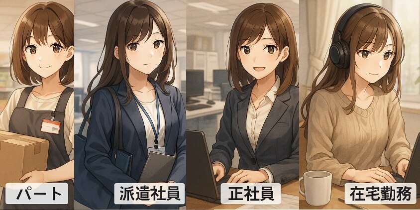 雇用形態の比較（パート・派遣・正社員・在宅／業務委託）