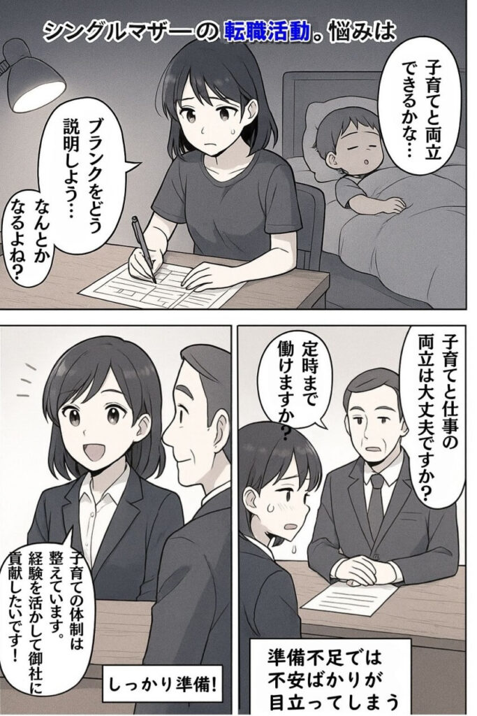 シングルマザーの転職成功法！応募書類と面接で効果絶大4つの極意-漫画