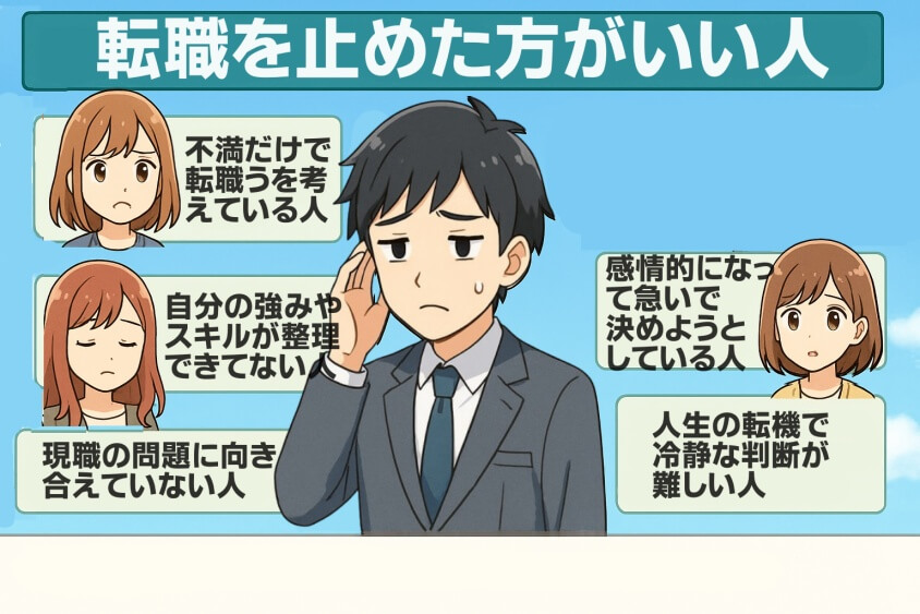 転職しないほうがいい人の特徴15選＆確実に転職するための行動5選-転職を“やめたほうがいい”と考えられる人の特徴