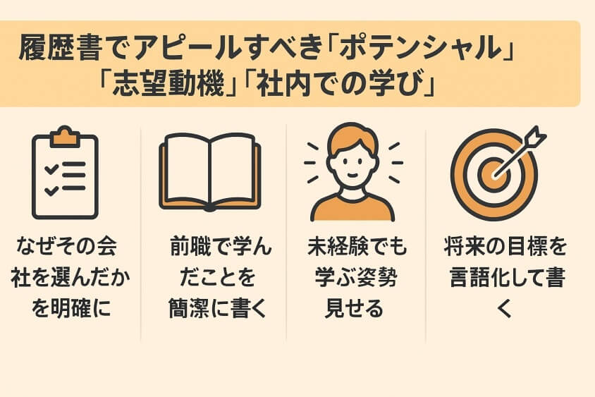 履歴書でアピールすべき「ポテンシャル」「志望動機」「社内での学び」-新卒一年目の転職は本当に厳しいか？成功の秘訣とリアルな体験例