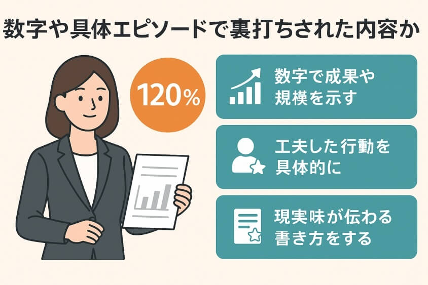 数字や具体エピソードで裏打ちされた内容か-20代の転職書類選考通過をアップ! 成功テクと10人の成功体験談