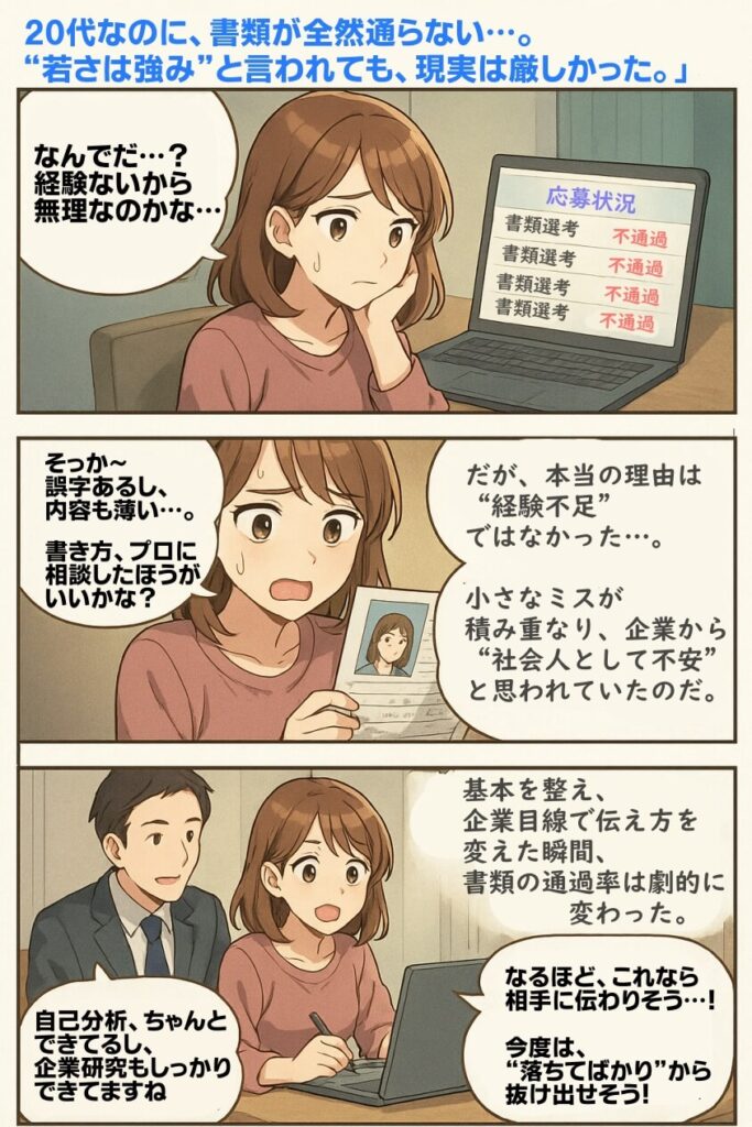 20代の転職書類選考通過をアップ! 成功テクと10人の成功体験談-マンガ