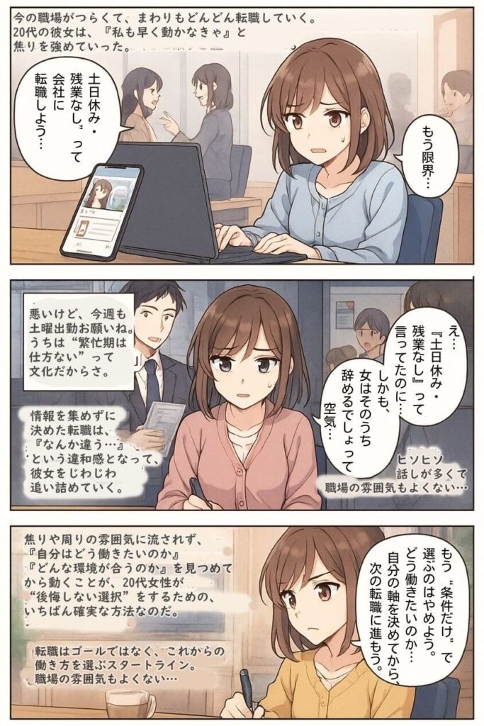 【20代女性の転職失敗】よくある事例と回避法 成功のコツ3選-マンガ