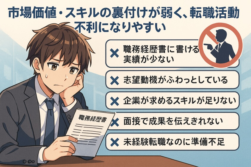 市場価値・スキルの裏付けが弱く、転職活動が不利になりやすい-転職しないほうがいい人の特徴15選＆確実に転職するための行動5選