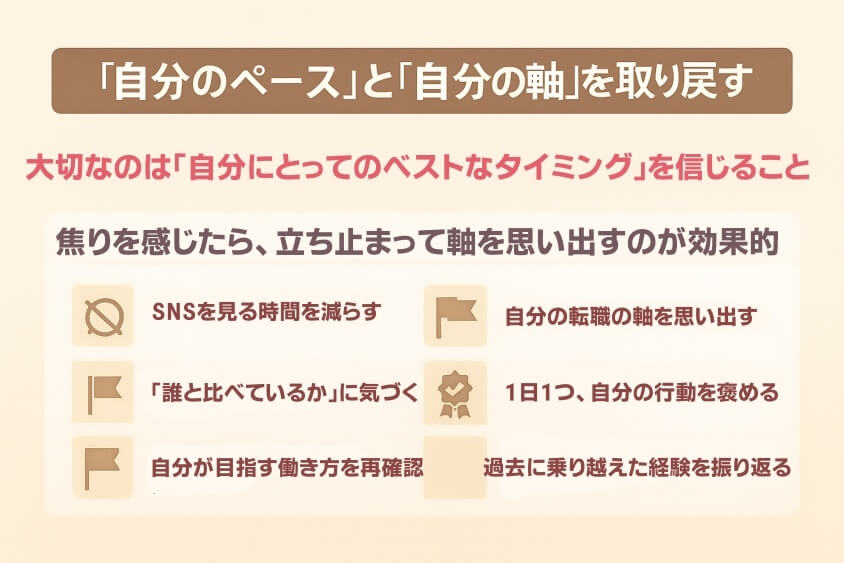 比較ではなく「自分のペース」と「自分の軸」を取り戻す-30代の転職で「みじめな失敗」しないための実際の体験談と対策