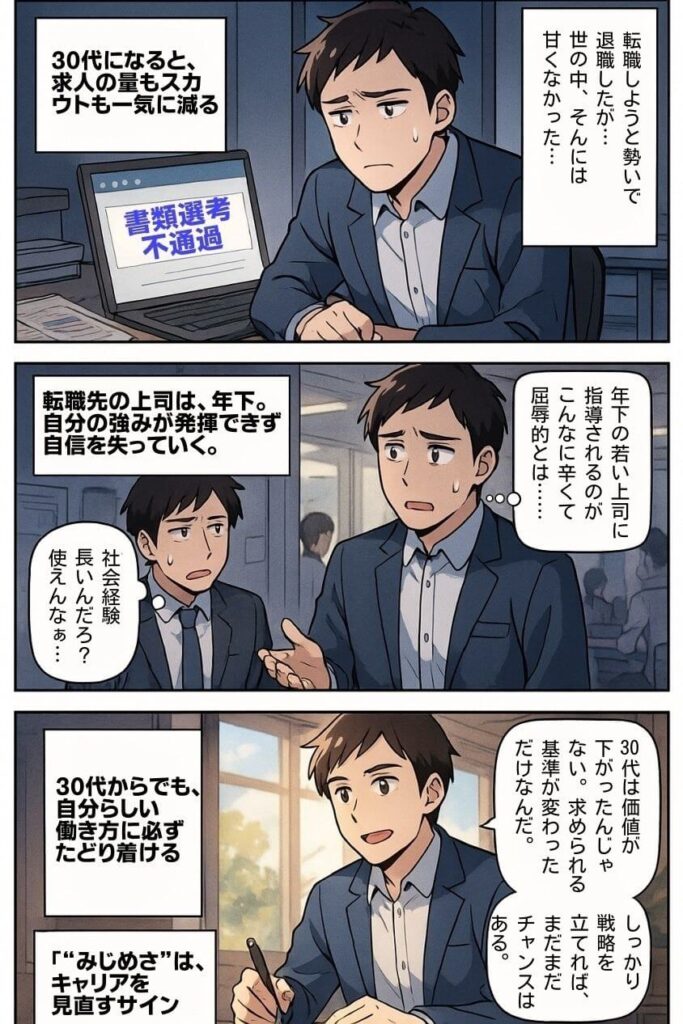 30代の転職で「みじめな失敗」しないための実際の体験談と対策-マンガ