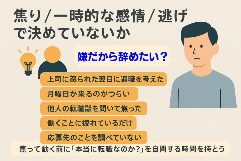「焦り／一時的な感情／逃げ」で決めていないか-転職しないほうがいい人の特徴15選＆確実に転職するための行動5選