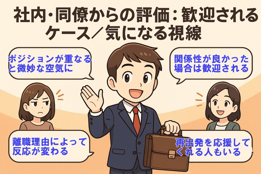 社内・同僚からの評価：歓迎されるケース／気になる視線-出戻り転職の恥ずかしいが消える！企業が歓迎する意図と成功事例公開