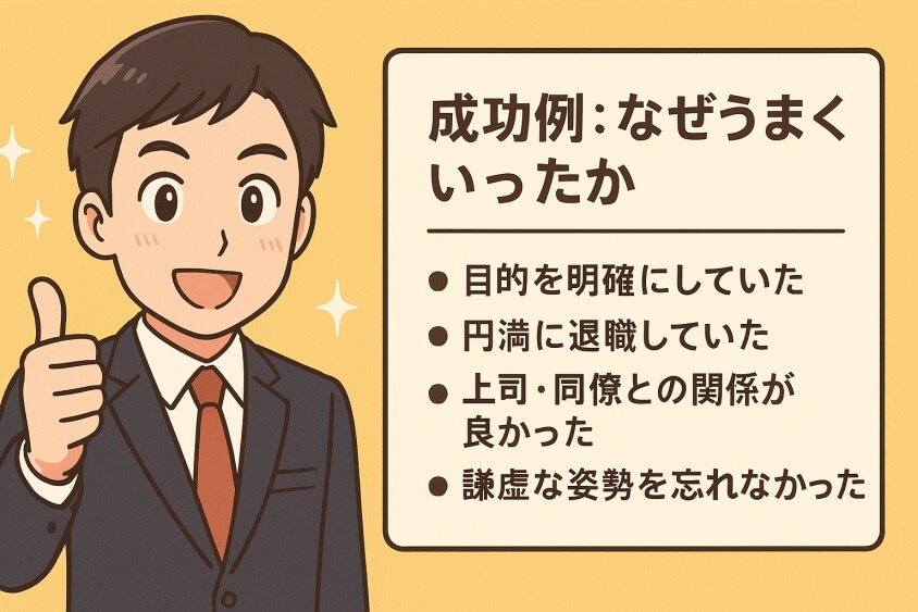 成功例：なぜうまくいったか（理由・ポイント）-出戻り転職の恥ずかしいが消える！企業が歓迎する意図と成功事例公開