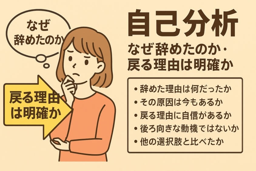 自己分析：なぜ辞めたのか・戻る理由は明確か-出戻り転職の恥ずかしいが消える！企業が歓迎する意図と成功事例公開