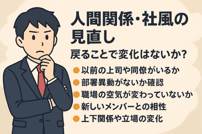人間関係・社風の見直し：戻ることで変化はないか？-出戻り転職の恥ずかしいが消える！企業が歓迎する意図と成功事例公開