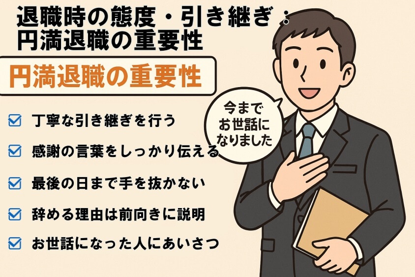 退職時の態度・引き継ぎ：円満退職の重要性-出戻り転職の恥ずかしいが消える！企業が歓迎する意図と成功事例公開