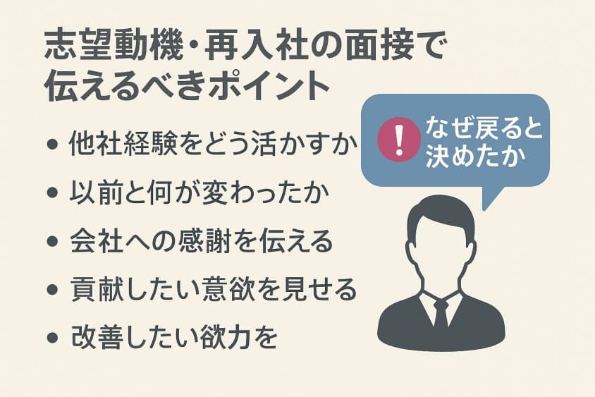 志望動機・再入社の面接で伝えるべきポイント-出戻り転職の恥ずかしいが消える！企業が歓迎する意図と成功事例公開
