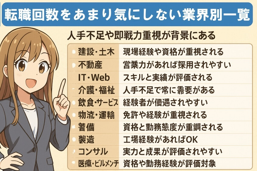 転職回数をあまり気にしない業界別一覧-転職回数を気にしない業界・業種12選 転職のコツ大公開！