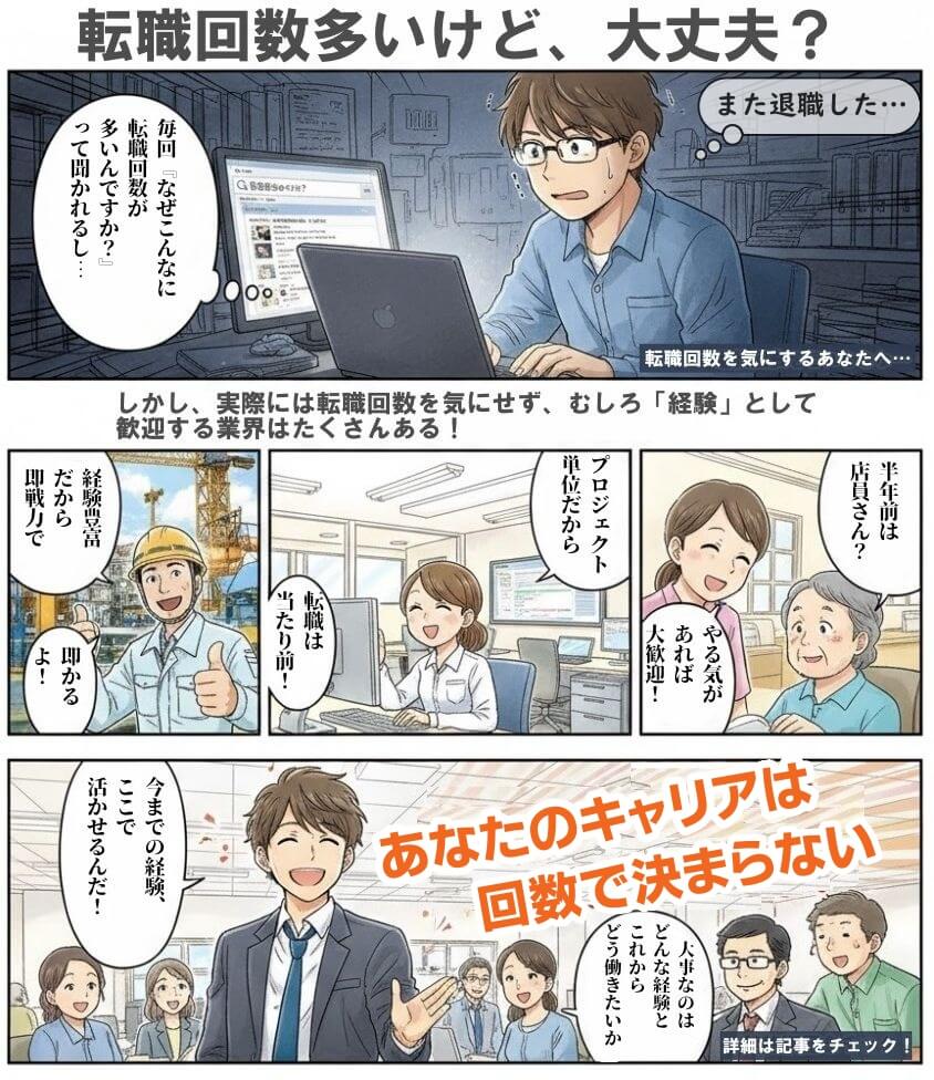 -転職回数を気にしない業界・業種12選 転職のコツ大公開！-マンガ