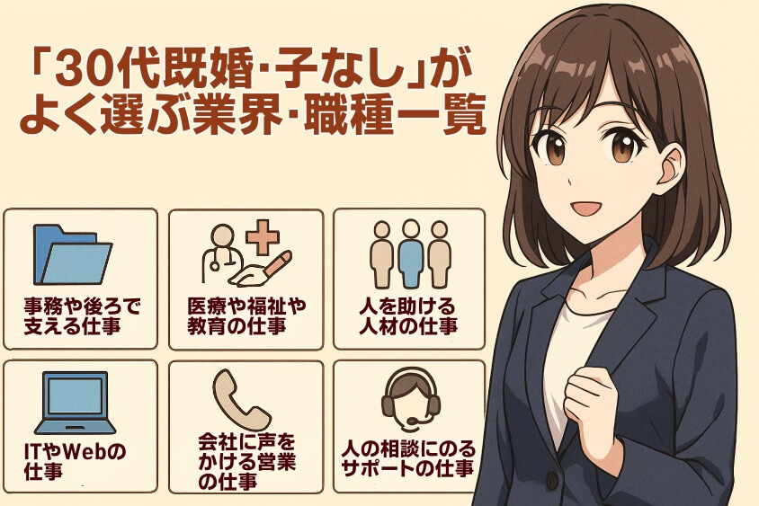 「30代既婚・子なし」がよく選ぶ業界・職種一覧（実践的）-30代既婚・子なし女性の転職で人気の業界・職種！