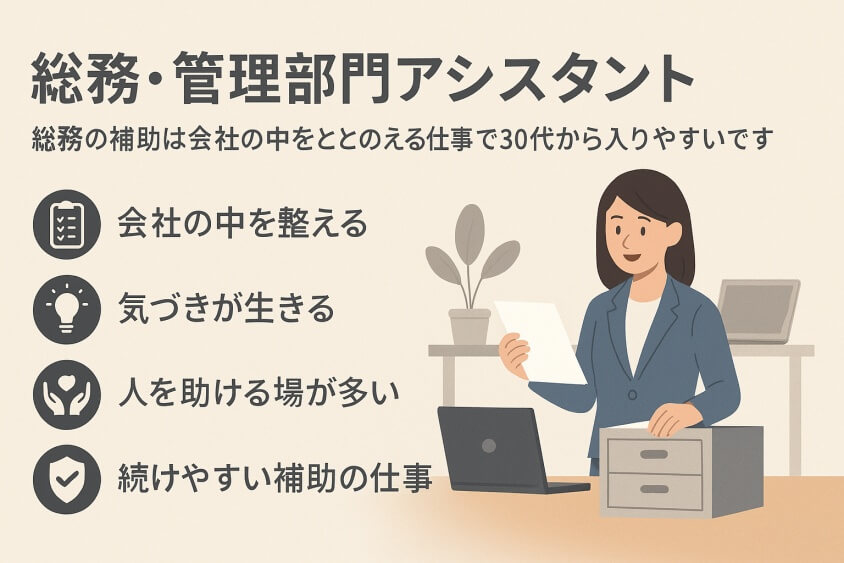 総務・管理部門アシスタント-30代既婚・子なし女性の転職で人気の業界・職種！