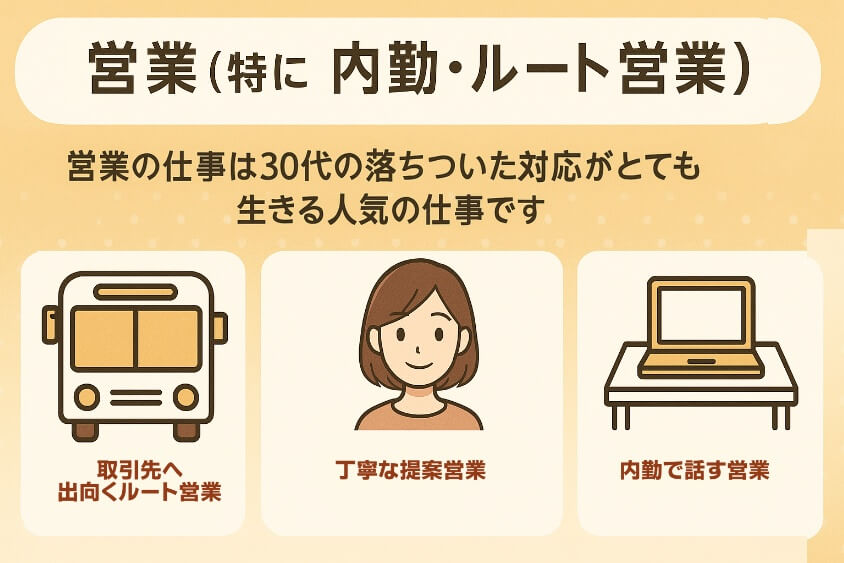 営業（特に内勤・ルート営業）-30代既婚・子なし女性の転職で人気の業界・職種！