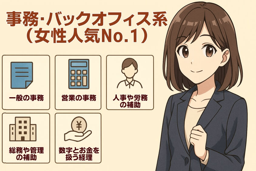 事務・バックオフィス系（女性人気No.1）-30代既婚・子なし女性の転職で人気の業界・職種！