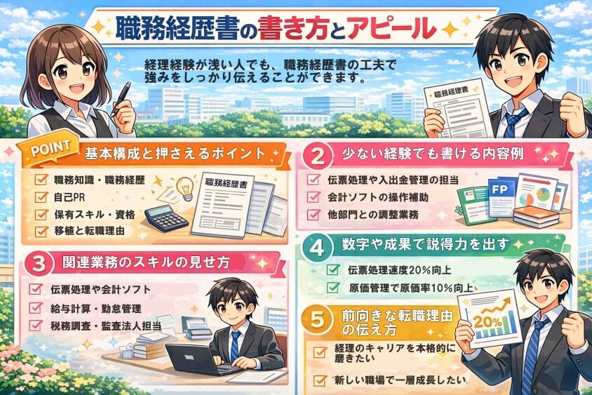 職務経歴書の書き方とアピール-経理職が未経験や浅い経験でも大丈夫！転職成功の鍵と面接突破法