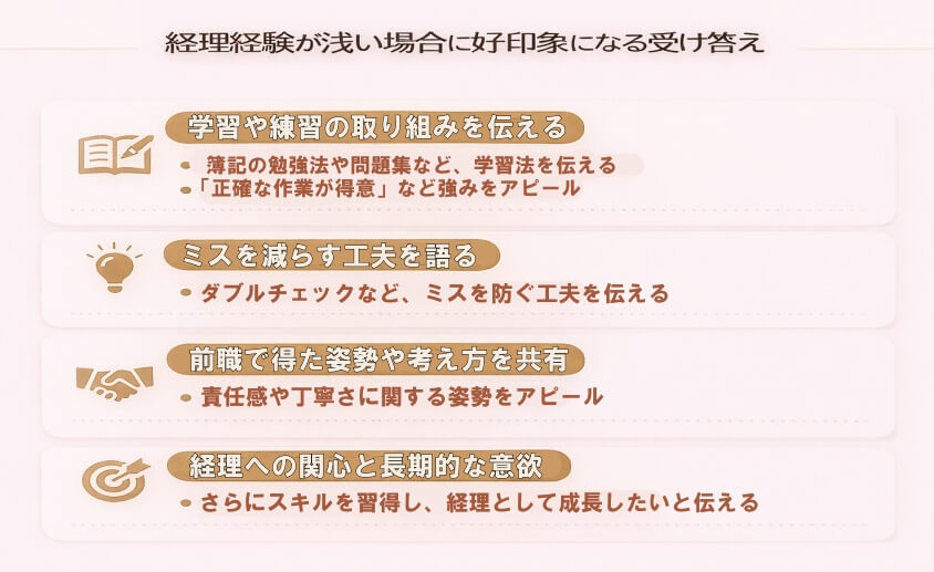 経理経験が浅い場合に好印象になる受け答え-経理職が未経験や浅い経験でも大丈夫！転職成功の鍵と面接突破法