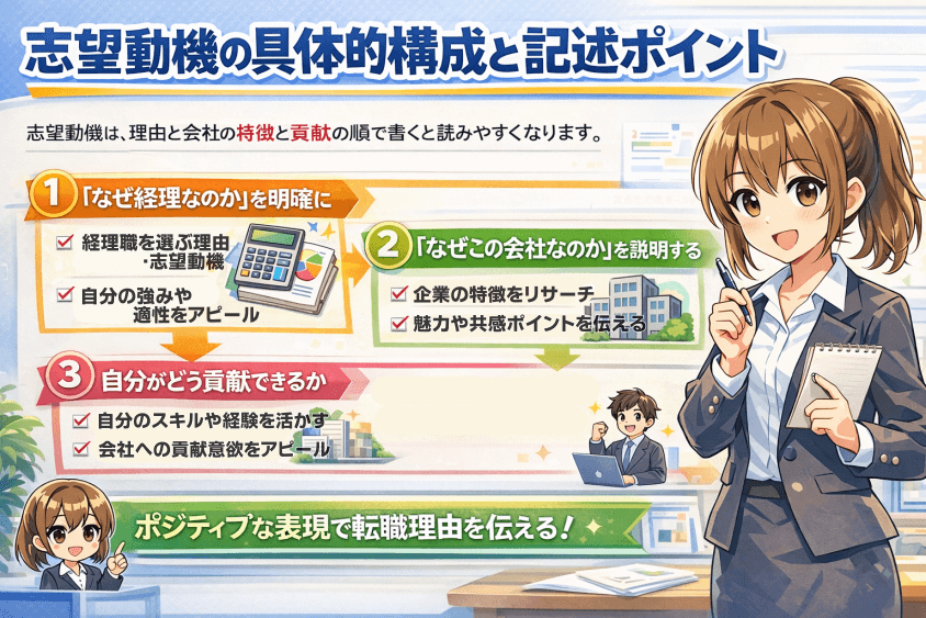 志望動機の具体的構成と記述ポイント-未経験から経理へ転職！内定する「経理に興味を持った理由」必勝法