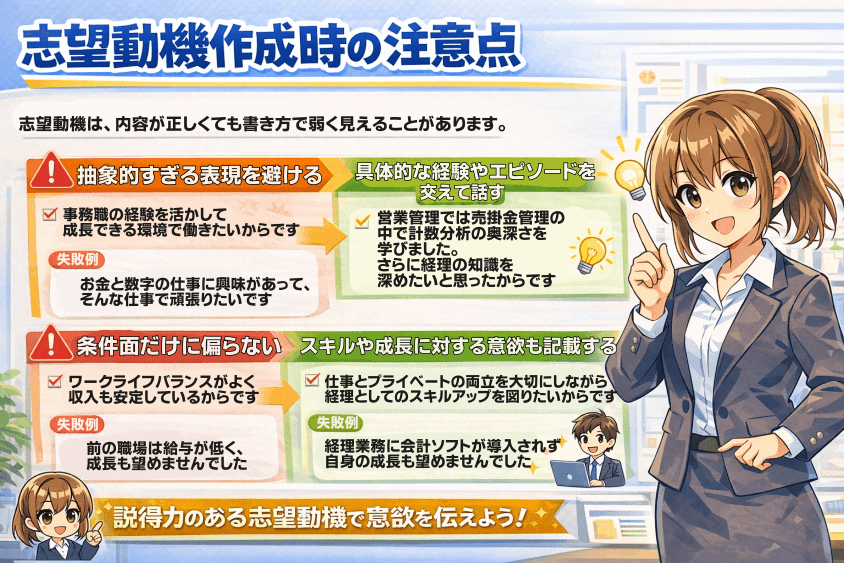 志望動機作成時の注意点-未経験から経理へ転職！内定する「経理に興味を持った理由」必勝法