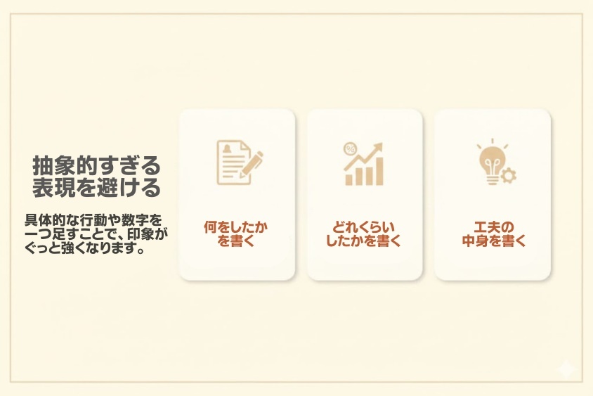 抽象的すぎる表現を避ける-未経験から経理へ転職！内定する「経理に興味を持った理由」必勝法