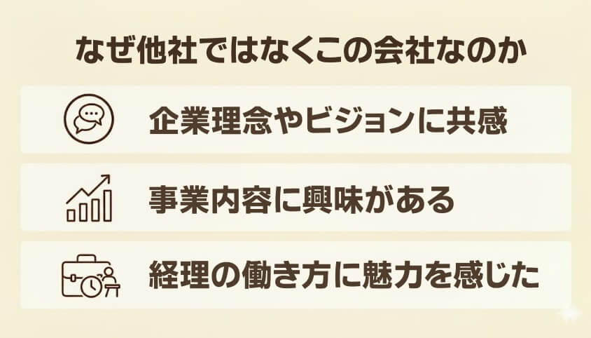 なぜ他社ではなくこの会社なのか-経理職に向けた志望動機事例集：なぜこの会社を選ぶのか？