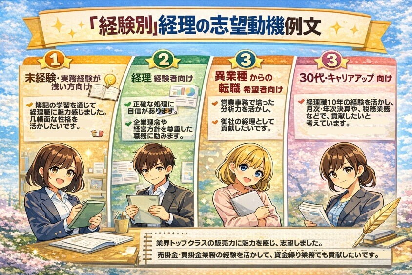 【経験別】経理の志望動機例文（なぜこの会社）-経理職に向けた志望動機事例集：なぜこの会社を選ぶのか？