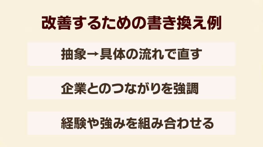 改善するための書き換え例-経理職に向けた志望動機事例集：なぜこの会社を選ぶのか？