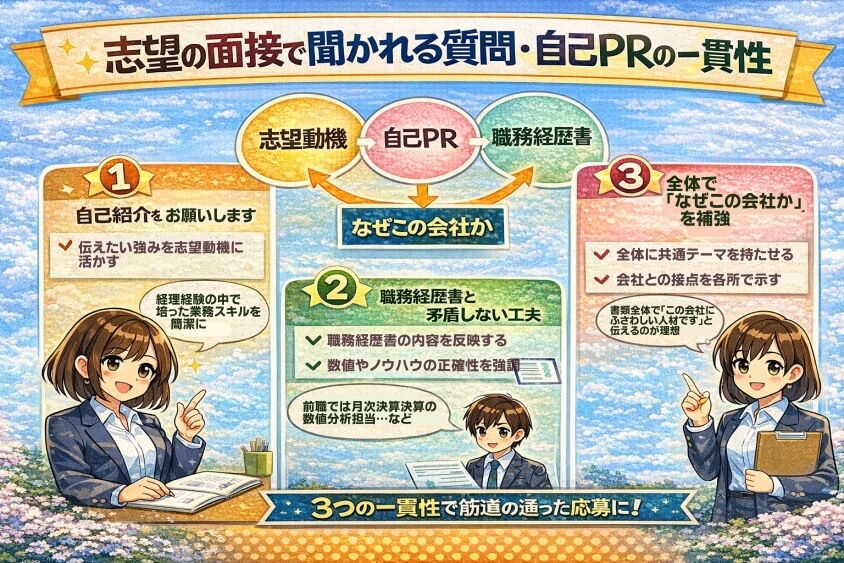 志望動機と職務経歴書・自己PRの一貫性-経理職に向けた志望動機事例集：なぜこの会社を選ぶのか？