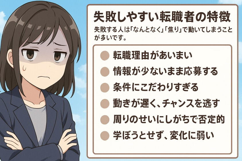 失敗しやすい転職者の特徴-すぐ転職できる人6つの特徴と転職しにくい人2つの行動パターン