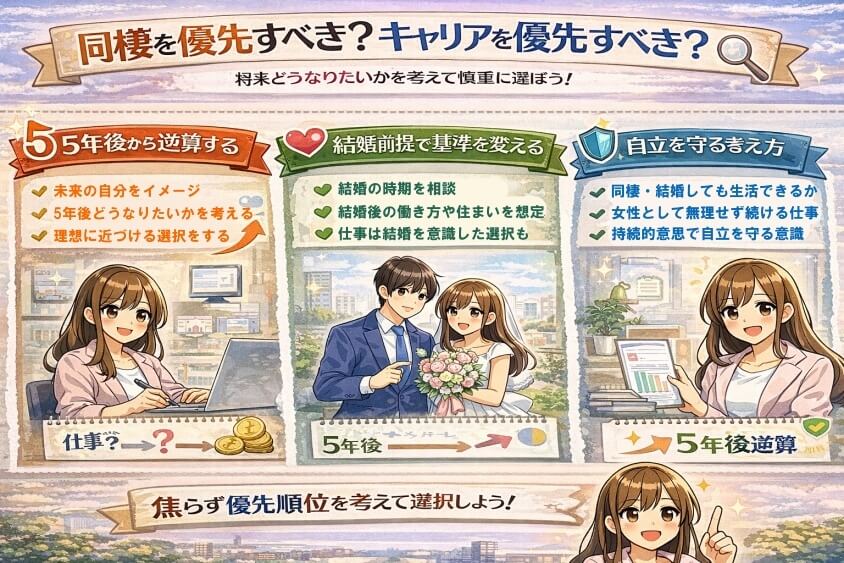 同棲を優先すべき?キャリアを優先すべき?判断フレーム-【20代女性】同棲で転職 面接・働き方で後悔しないための完全ガイド